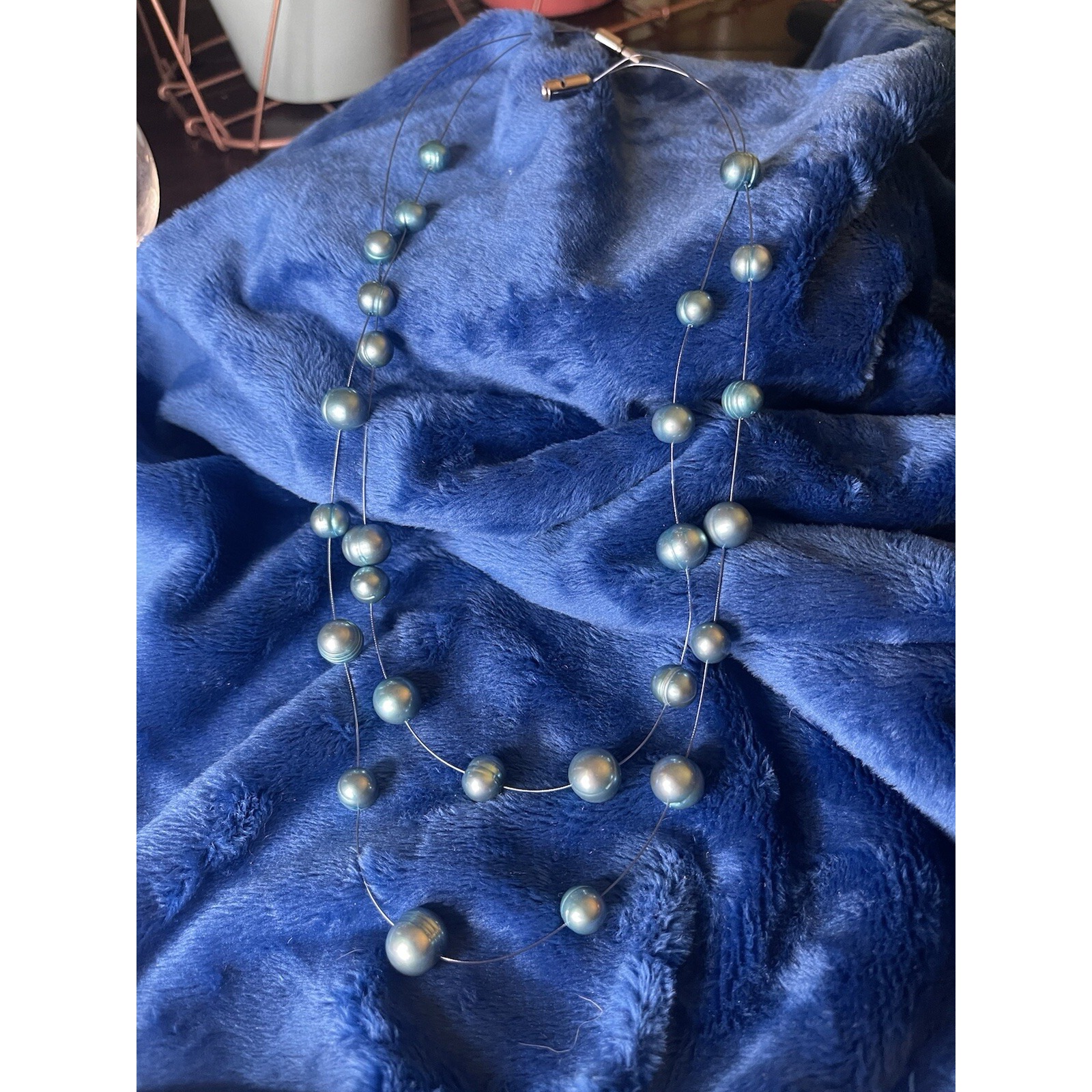 Honora AquaTeal Blue Freshwater Pearls Floating Illusion Necklace 35$